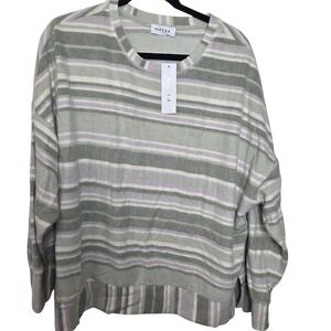 Gilli Gray & Puprple Striped Fleece Cozy Sweater NWT Plus Size 2X